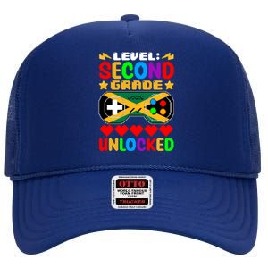 Level Second Grade Unlocked Controller Jamaica Back To Schoo Gift High Crown Mesh Back Trucker Hat