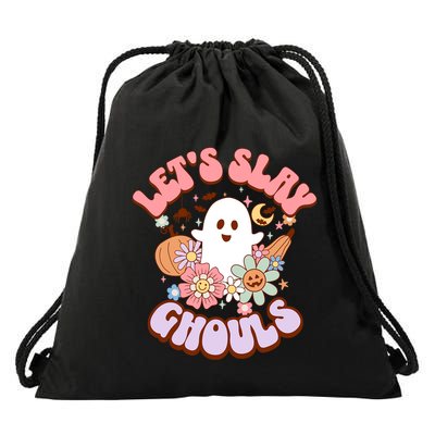Lets Slay Ghouls Halloween Graphic Lets Go Ghouls Gift Drawstring Bag