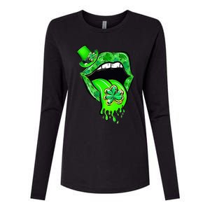 Lips Sexy Green Cool Irish Shamrock St Patricks Day Womens Cotton Relaxed Long Sleeve T-Shirt