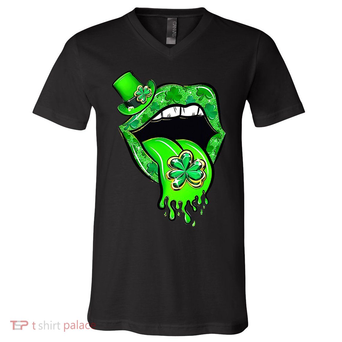 Lips Sexy Green Cool Irish Shamrock St Patricks Day V-Neck T-Shirt