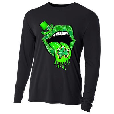 Lips Sexy Green Cool Irish Shamrock St Patricks Day Cooling Performance Long Sleeve Crew