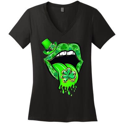 Lips Sexy Green Cool Irish Shamrock St Patricks Day Women's V-Neck T-Shirt