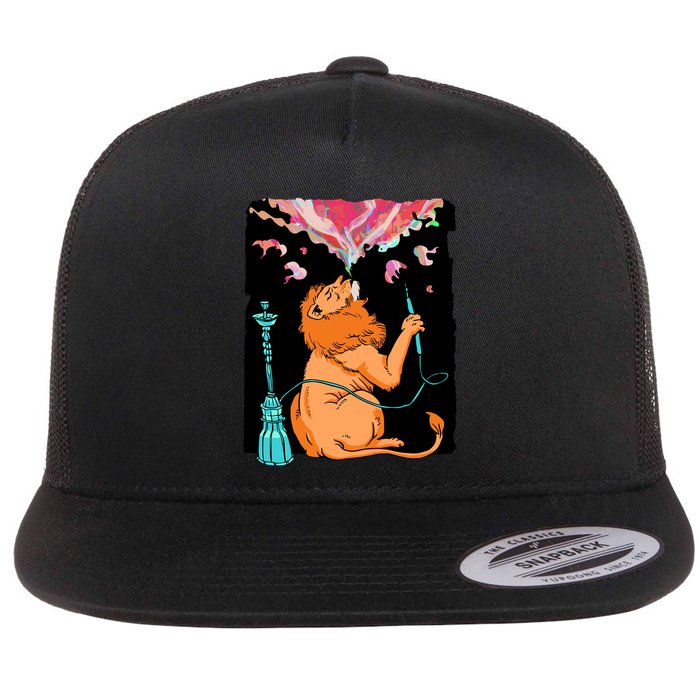 Lion Smoking Hookah Flat Bill Trucker Hat