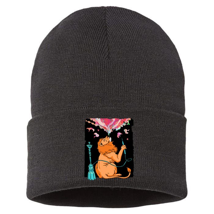 Lion Smoking Hookah Sustainable Knit Beanie