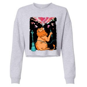 Lion Smoking Hookah Cropped Pullover Crew