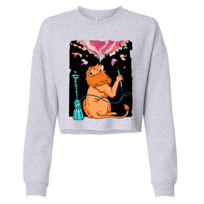 Lion Smoking Hookah Cropped Pullover Crew