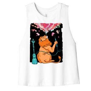 Lion Smoking Hookah Women's Racerback Cropped Tank