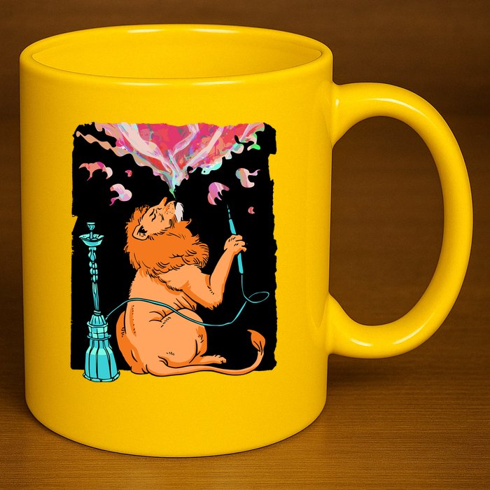 Lion Smoking Hookah 11oz C Handle Ceramic Mug