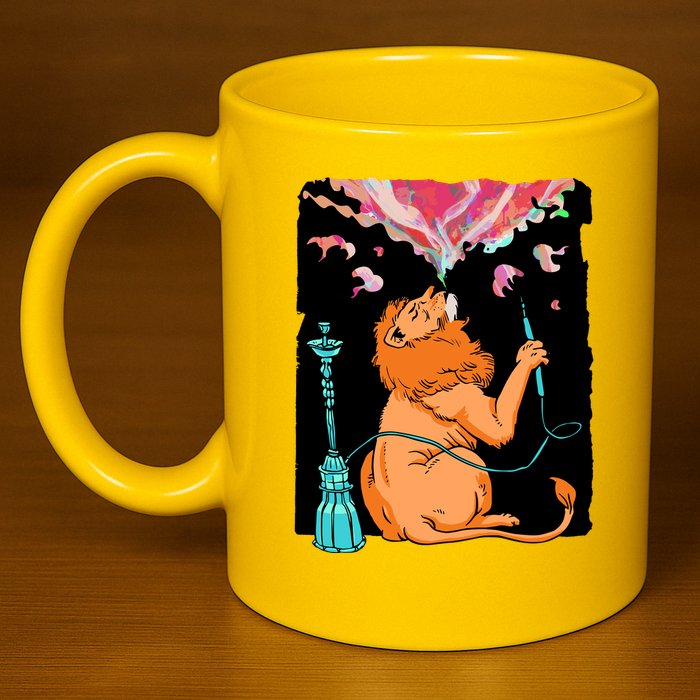 Lion Smoking Hookah 11oz C Handle Ceramic Mug