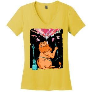 Lion Smoking Hookah Women's V-Neck T-Shirt