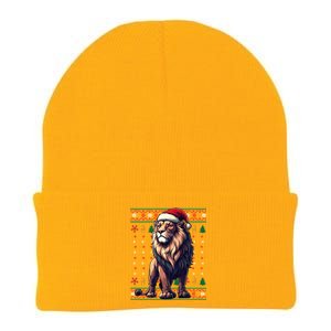 Lion Santa Hat Ugly Christmas Funny Holiday Lion Lover Knit Cap Winter Beanie