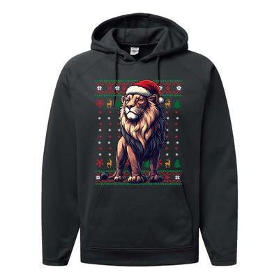 Lion Santa Hat Ugly Christmas Funny Holiday Lion Lover Performance Fleece Hoodie