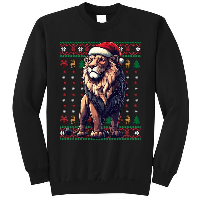 Lion Santa Hat Ugly Christmas Funny Holiday Lion Lover Sweatshirt