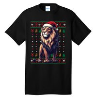 Lion Santa Hat Ugly Christmas Funny Holiday Lion Lover Tall T-Shirt