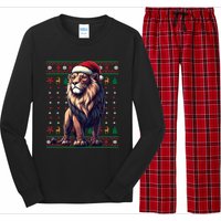 Lion Santa Hat Ugly Christmas Funny Holiday Lion Lover Long Sleeve Pajama Set