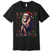 Lion Santa Hat Ugly Christmas Funny Holiday Lion Lover Premium T-Shirt