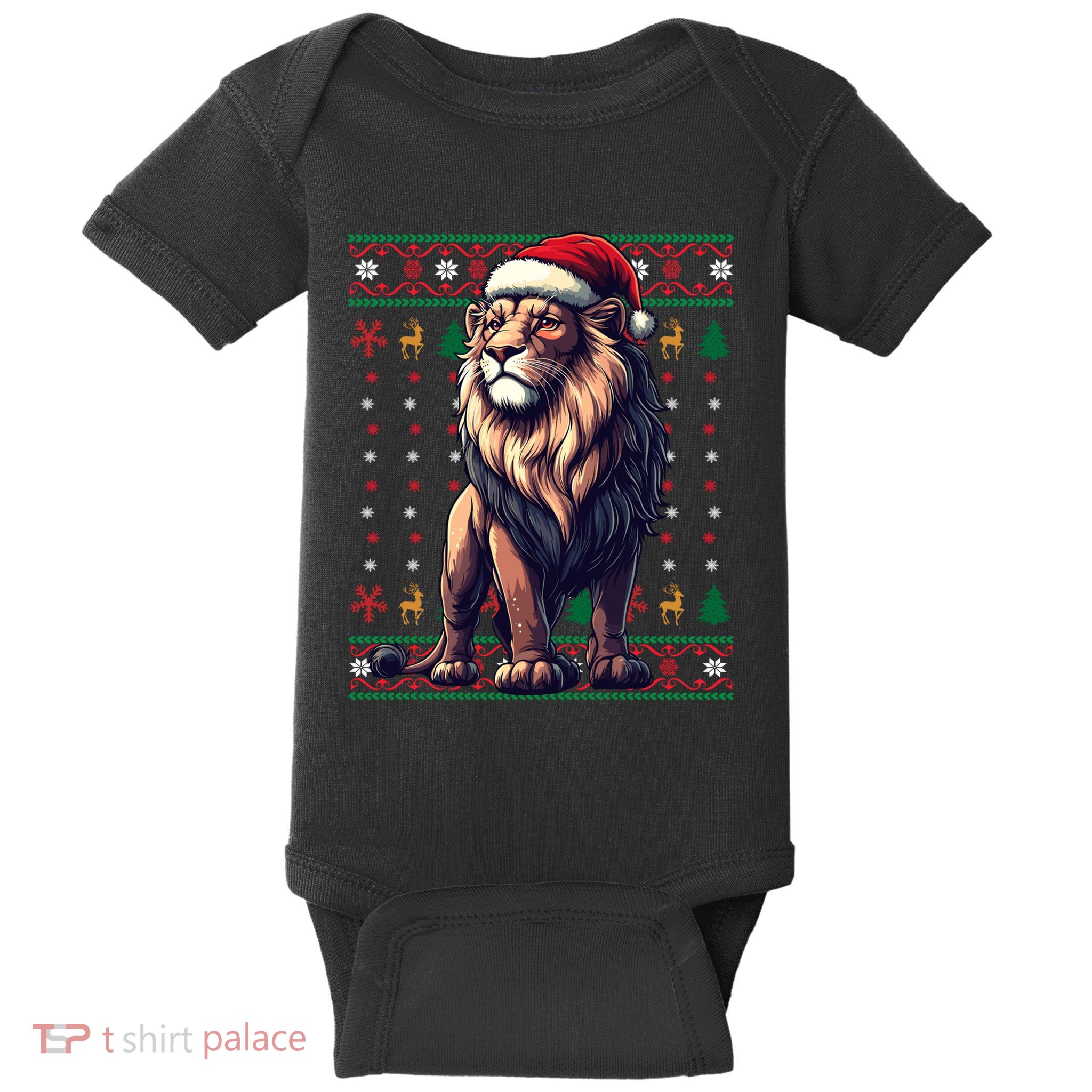 Lion Santa Hat Ugly Christmas Funny Holiday Lion Lover Baby Bodysuit