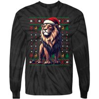 Lion Santa Hat Ugly Christmas Funny Holiday Lion Lover Tie-Dye Long Sleeve Shirt