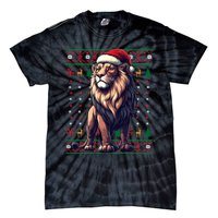 Lion Santa Hat Ugly Christmas Funny Holiday Lion Lover Tie-Dye T-Shirt