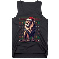 Lion Santa Hat Ugly Christmas Funny Holiday Lion Lover Tank Top