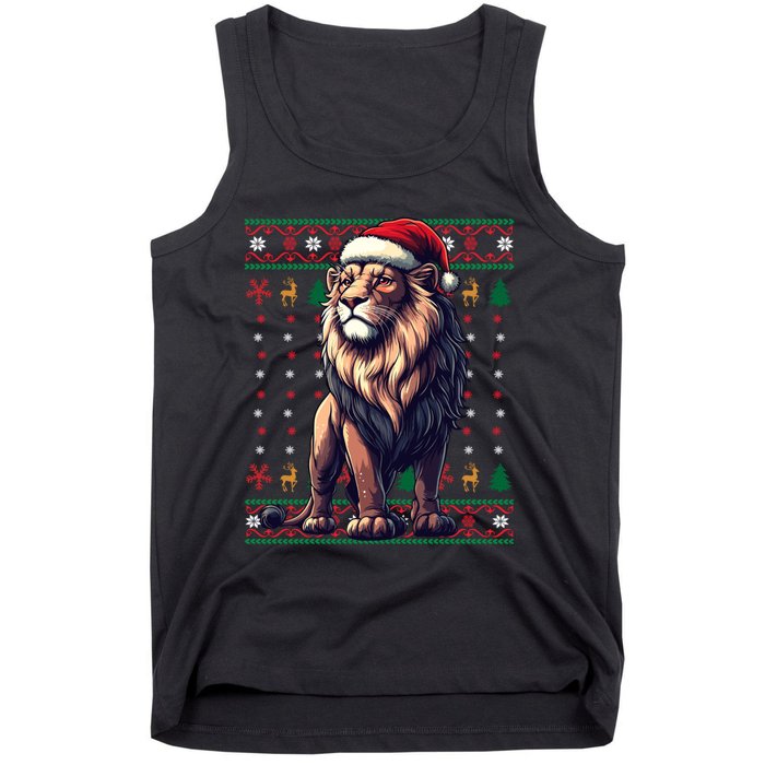 Lion Santa Hat Ugly Christmas Funny Holiday Lion Lover Tank Top