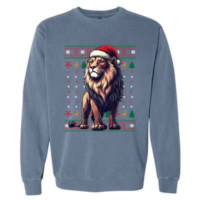 Lion Santa Hat Ugly Christmas Funny Holiday Lion Lover Garment-Dyed Sweatshirt