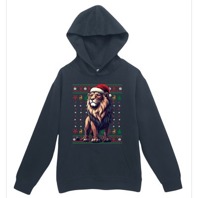 Lion Santa Hat Ugly Christmas Funny Holiday Lion Lover Urban Pullover Hoodie