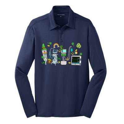 Lucky Shamrock Happy St Patricks Day Funny ICU Nurse Silk Touch Performance Long Sleeve Polo