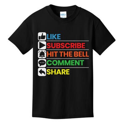 Like Subscribe Hit The Bell Comment Share Livestreaming Kids T-Shirt