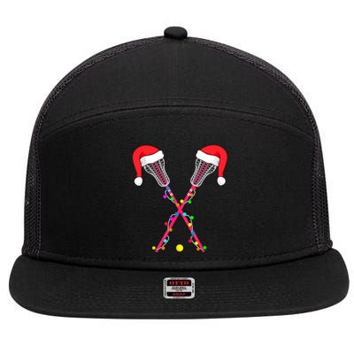 Lacrosse Santa Hat Christmas Lights Funny Sport Xmas Boys TShirt 7 Panel Mesh Trucker Snapback Hat