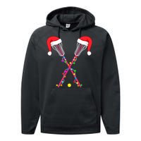 Lacrosse Santa Hat Christmas Lights Funny Sport Xmas Boys TShirt Performance Fleece Hoodie