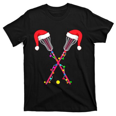 Lacrosse Santa Hat Christmas Lights Funny Sport Xmas Boys TShirt T-Shirt