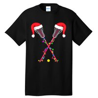 Lacrosse Santa Hat Christmas Lights Funny Sport Xmas Boys TShirt Tall T-Shirt