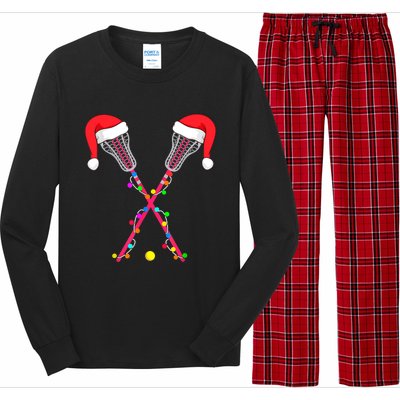 Lacrosse Santa Hat Christmas Lights Funny Sport Xmas Boys TShirt Long Sleeve Pajama Set