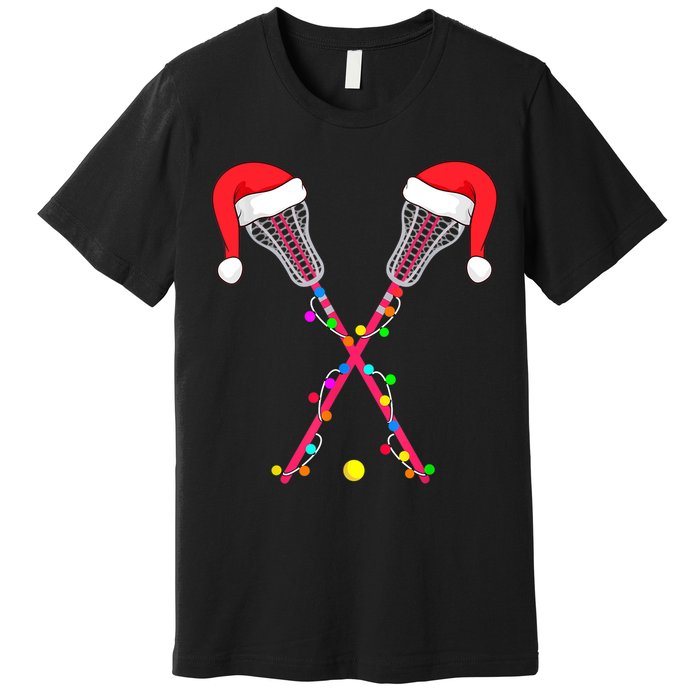 Lacrosse Santa Hat Christmas Lights Funny Sport Xmas Boys TShirt Premium T-Shirt