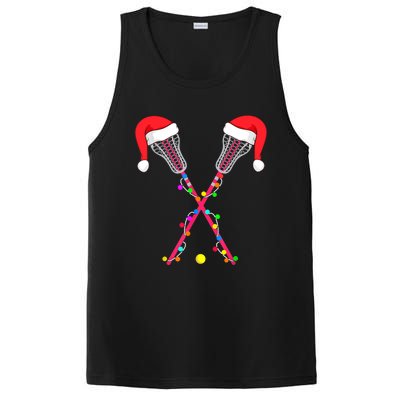 Lacrosse Santa Hat Christmas Lights Funny Sport Xmas Boys TShirt PosiCharge Competitor Tank