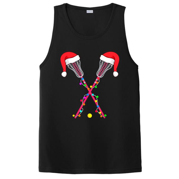 Lacrosse Santa Hat Christmas Lights Funny Sport Xmas Boys TShirt PosiCharge Competitor Tank