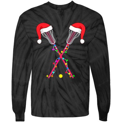 Lacrosse Santa Hat Christmas Lights Funny Sport Xmas Boys TShirt Tie-Dye Long Sleeve Shirt