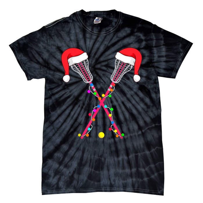 Lacrosse Santa Hat Christmas Lights Funny Sport Xmas Boys TShirt Tie-Dye T-Shirt