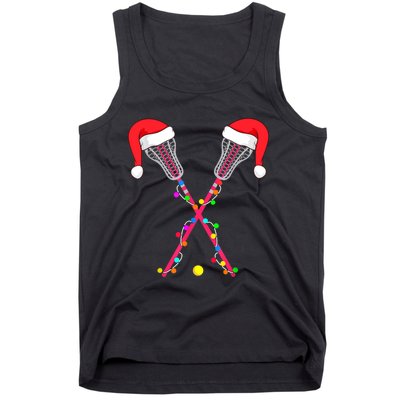 Lacrosse Santa Hat Christmas Lights Funny Sport Xmas Boys TShirt Tank Top