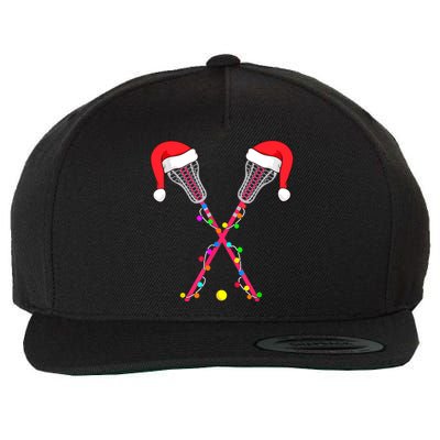 Lacrosse Santa Hat Christmas Lights Funny Sport Xmas Boys TShirt Wool Snapback Cap