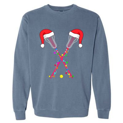 Lacrosse Santa Hat Christmas Lights Funny Sport Xmas Boys TShirt Garment-Dyed Sweatshirt