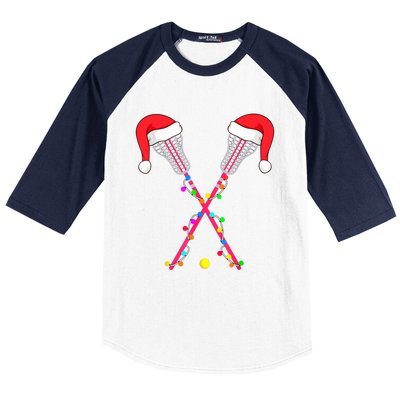 Lacrosse Santa Hat Christmas Lights Funny Sport Xmas Boys TShirt Baseball Sleeve Shirt