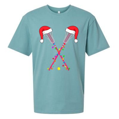 Lacrosse Santa Hat Christmas Lights Funny Sport Xmas Boys TShirt Sueded Cloud Jersey T-Shirt