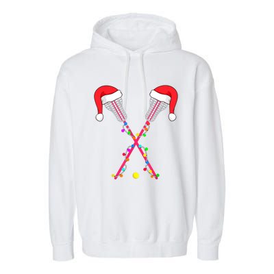 Lacrosse Santa Hat Christmas Lights Funny Sport Xmas Boys TShirt Garment-Dyed Fleece Hoodie