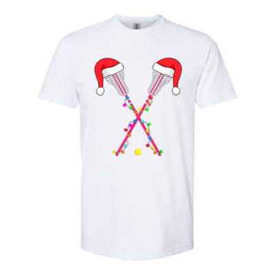 Lacrosse Santa Hat Christmas Lights Funny Sport Xmas Boys TShirt Softstyle CVC T-Shirt