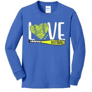 Love Softball Hobby Sport Gift Kids Long Sleeve Shirt