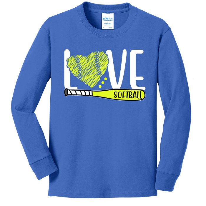 Love Softball Hobby Sport Gift Kids Long Sleeve Shirt