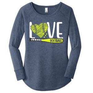 Love Softball Hobby Sport Gift Women's Perfect Tri Tunic Long Sleeve Shirt