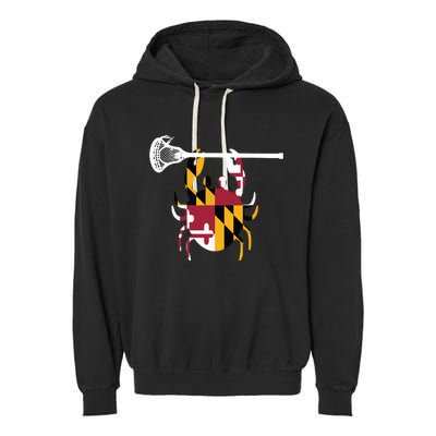 Lacrosse Shirts Helmet Sticks LAX Maryland Flag Gift Garment-Dyed Fleece Hoodie